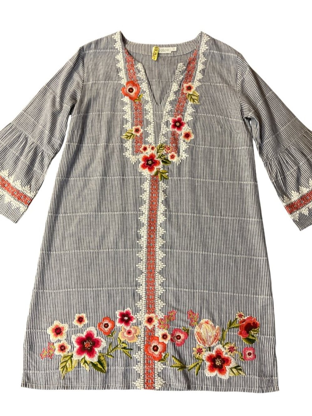 Spartina 449 Embroidered Tunic Dress Womens XS Blue Stripe Used 100% Cotton - Picture 15 of 15